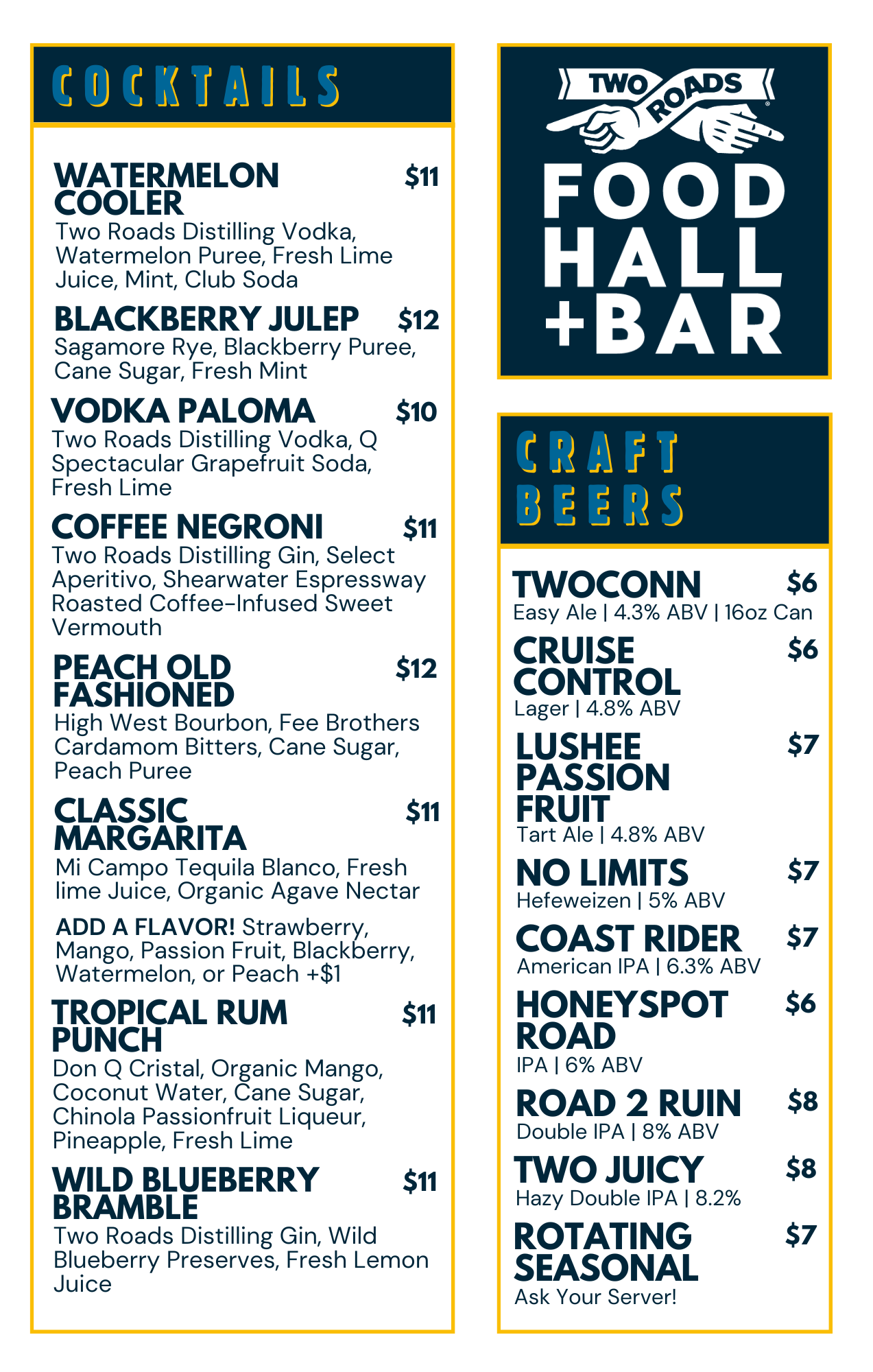 tobacco road drink menu Menus